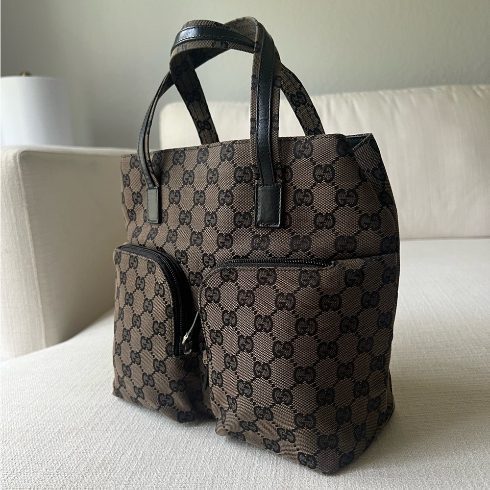 GUCCI Vintage GG Canvas Double Pocket Tote - Picture 9 of 9